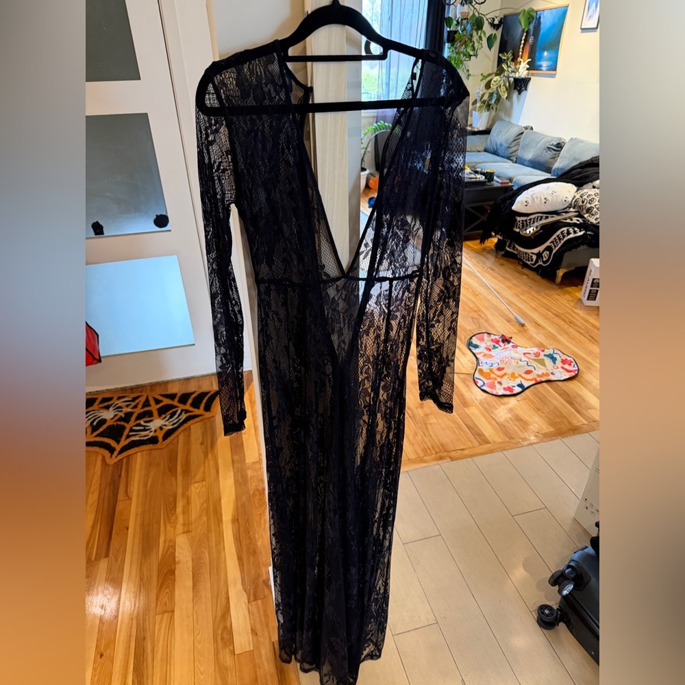 Sheer Black Lace Maxi Dress - Long Sleeve